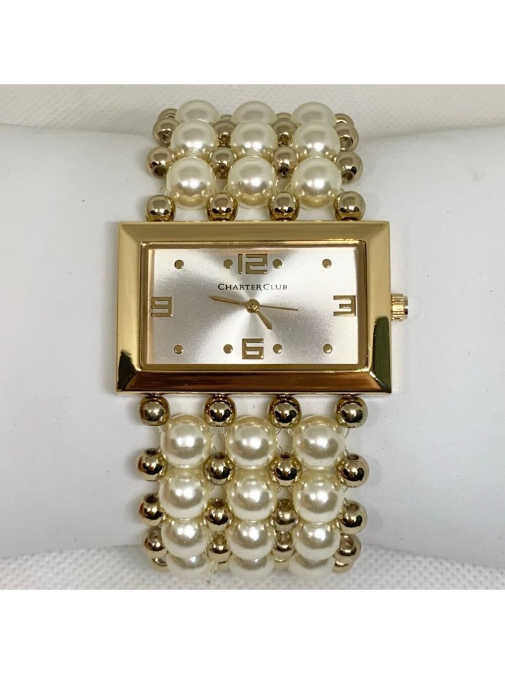 Charter club gold tone women’s watch 40mm quartz elastic band 7” running